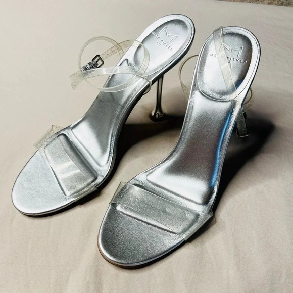 Marc Fisher Calisty Silver Glitter Strappy Stiletto Heels Women Size 9.5 - Picture 2 of 13